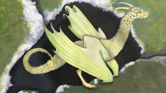 Un dragon sortant de sa grotte.